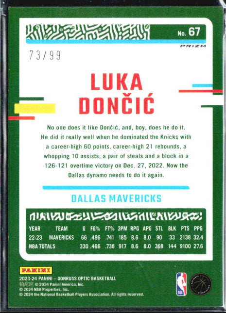 2023-24 Panini Donruss Optic - Luka Dončić #67 Purple Fast Break Prizm /99