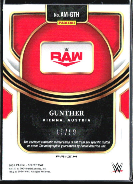 2024 Panini Select WWE Gunther Relic Auto SIlver Prizm /99 #AM-GTH