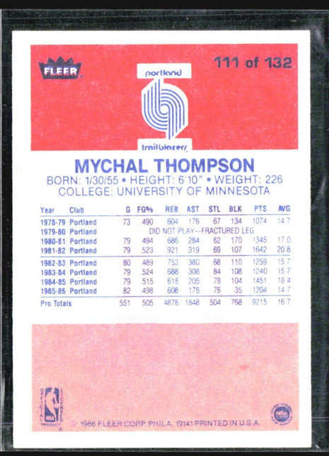 1986-87 Fleer - Mychal Thompson #111