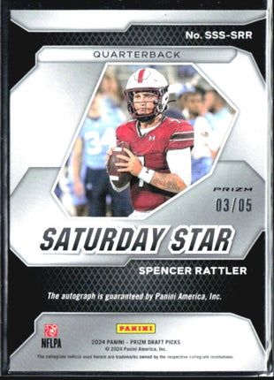 2024 Panini Prizm Draft Saturday Star Spencer Rattler Black Gold Auto /5 Rc