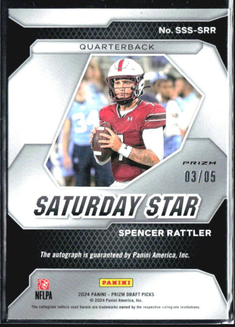 2024 Panini Prizm Draft Saturday Star Spencer Rattler Black Gold Auto /5 Rc