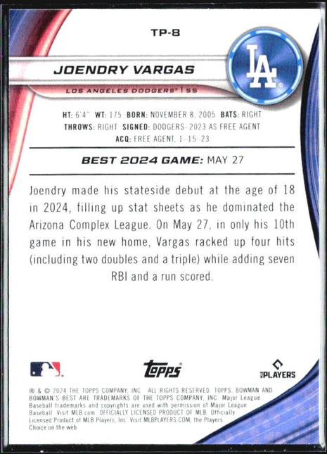 2024 Bowman Best Joendry Vargas Purple /250 Rc #Tp-8