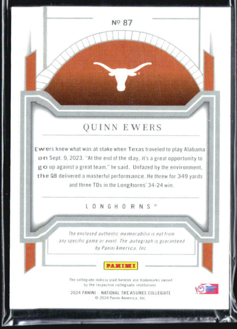 2024 Panini National Treasures Collegiate Patch Auto Rc Quinn Ewers #87 /39