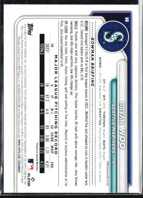 2024 Bowman Chrome - Bryan Woo #88 (RC)