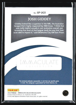 2022 Panini Immaculate Collection Rookie Patch Auto Josh Giddey /3 #SP-JGI