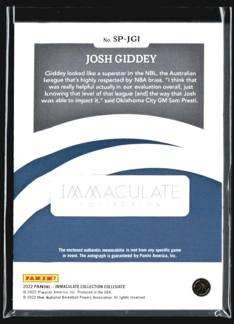 2022 Panini Immaculate Collection Rookie Patch Auto Josh Giddey /3 #SP-JGI