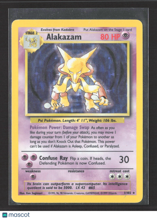 1999 Pokémon Alakazam Base Set Holofoil #1/102
