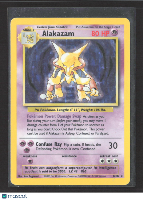1999 Pokémon Alakazam Base Set Holofoil #1/102