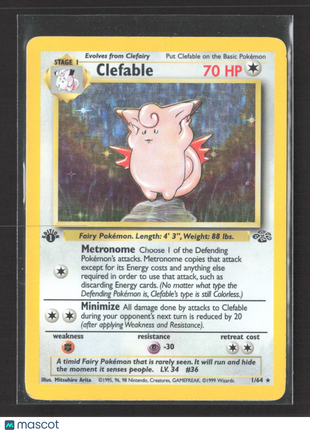 1999 Pokémon Clefable Jungle 1st Edtion Holofoil #1/64