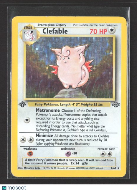 1999 Pokémon Clefable Jungle 1st Edtion Holofoil #1/64