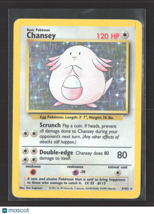 1999 Pokémon Chansey Base Set Unlimited Holofoil #3/102