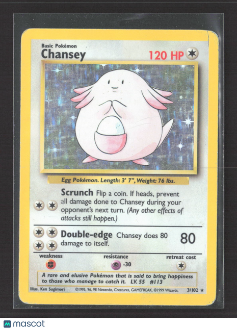 1999 Pokémon Chansey Base Set Unlimited Holofoil #3/102