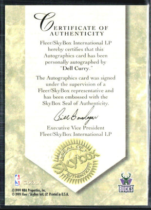 1999 Skybox Autographics Dell Curry Auto