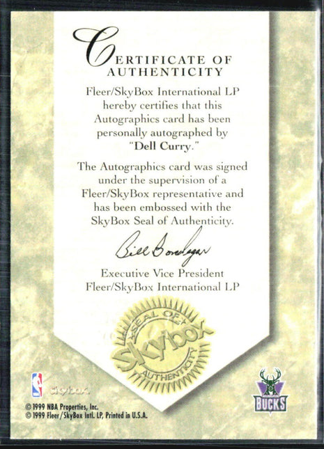 1999 Skybox Autographics Dell Curry Auto