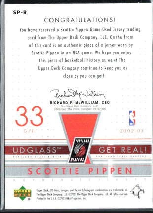 2002-03 UD Glass Get Real Scottie Pippen Jersey Relic #SP-R