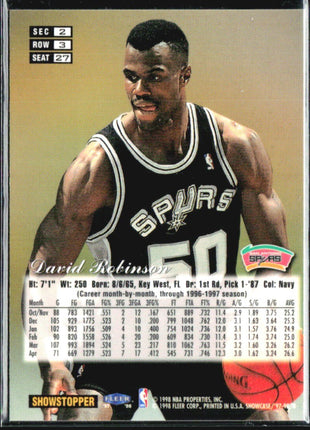 1997-98 Flair Showcase - David Robinson #27 Row 3