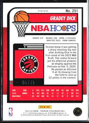 2023-24 Panini Nba Hoops Premium Stock - Gradey Dick #251 (RC) White /75