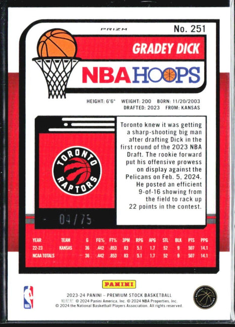 2023-24 Panini Nba Hoops Premium Stock - Gradey Dick #251 (RC) White /75