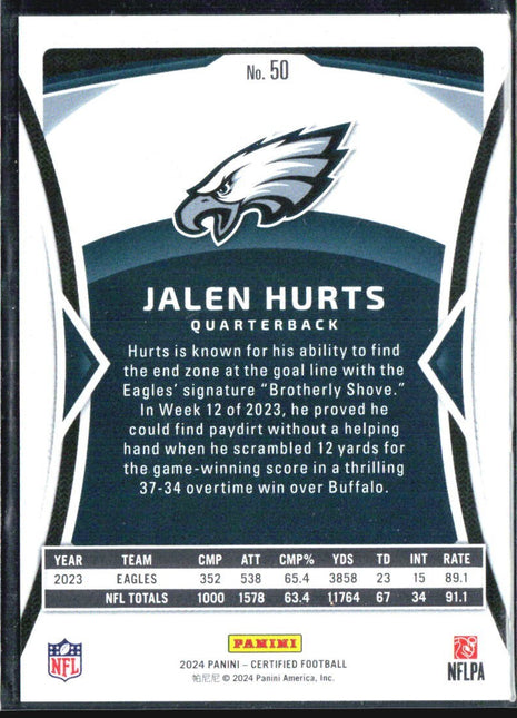 2024 Panini Certified - Jalen Hurts #50 Mirror Black 1/1