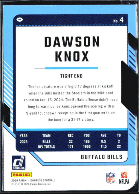 2024 Panini Donruss - Dawson Knox #4 Holo Die Cut Press Proof /75