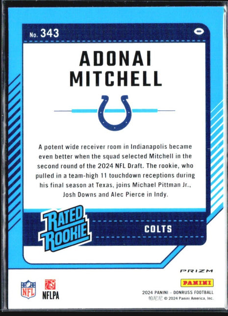 2024 Panini Donruss Rated Rookie Adonai Mitchell #343 Optic Preview Holo