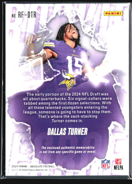 2024 Panini Absolute - Rookie Force Dallas Turner #RF-DTR Rc Jersey