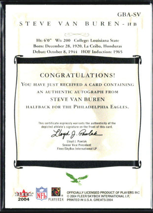 2004 Fleer Greats of the Game Steve Van Buren Auto #GBA-SV