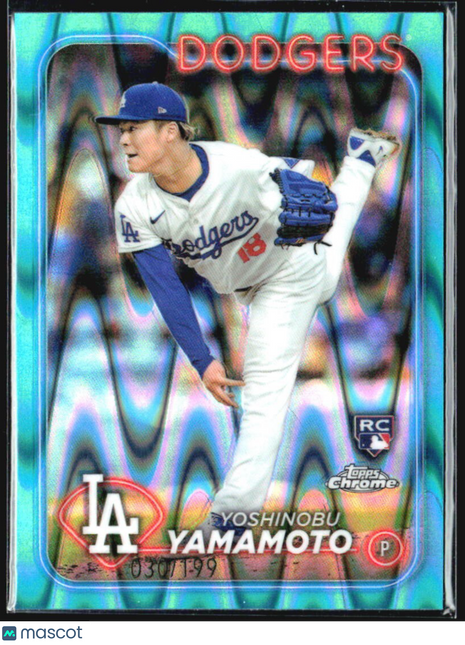 2024 Topps Chrome - Yoshinobu Yamamoto #18 Teal Wave Refractor (RC) /199