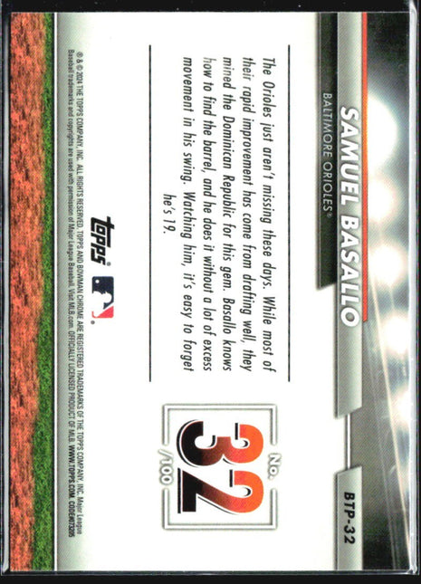 2024 Bowman - Bowman Scouts Top 100 Samuel Basallo #BTP-32 (RC)