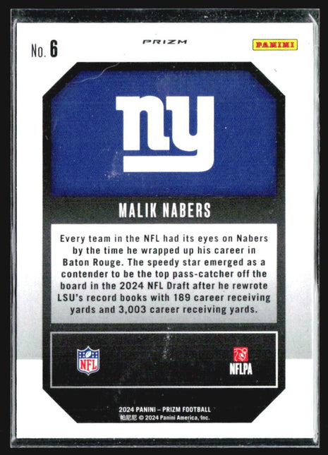 2024 Panini Prizm - Emergent Malik Nabers #6 Green Prizm (RC)