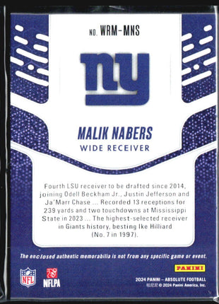 2024 Panini Absolute - Rookies Malik Nabers #WRM-MNS (RC) Waroom Patch /99