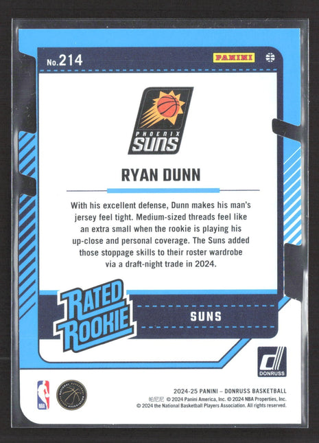 2024-25 Panini Donruss - Rated Rookie Ryan Dunn #214 Press Proof Silver (RC) /75