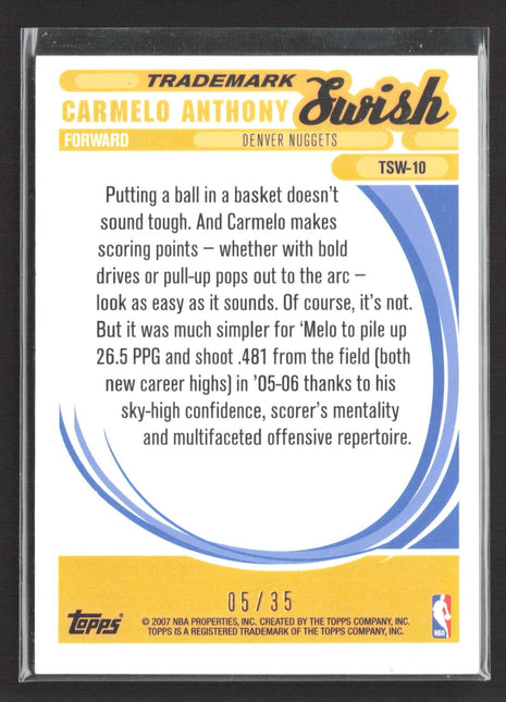 2006-07 Topps Trademark Moves Swish Carmelo Anthony #TSW-10 Wood Red /35
