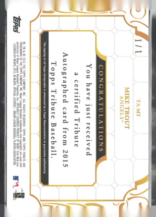 2015 Topps Tribute Mike Trout Printing Plate 1/1 Auto #TA-MT
