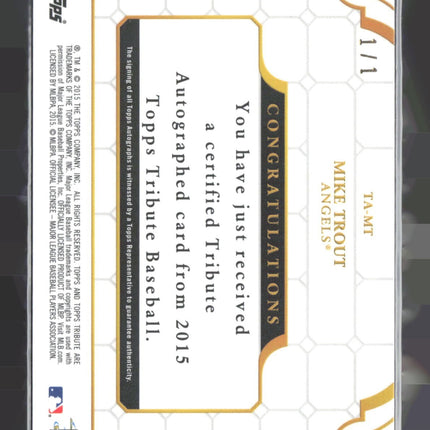 2015 Topps Tribute Mike Trout Printing Plate 1/1 Auto #TA-MT