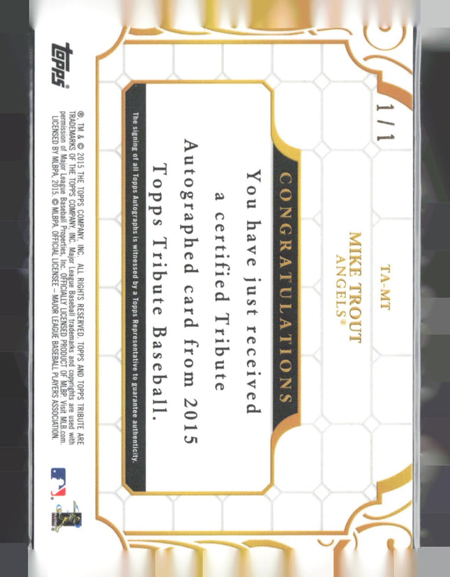 2015 Topps Tribute Mike Trout Printing Plate 1/1 Auto #TA-MT