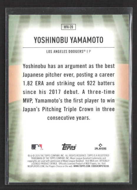 2024 Topps Series 2 - Home Field Advantage Yoshinobu Yamamoto #HFA-20 (RC)