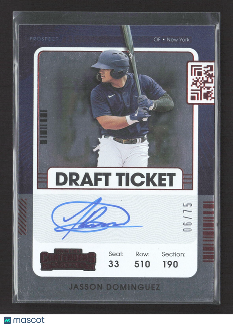 2021 Panini Contenders - Prospect Ticket Jasson Dominguez #PT-JD Rc Auto /75