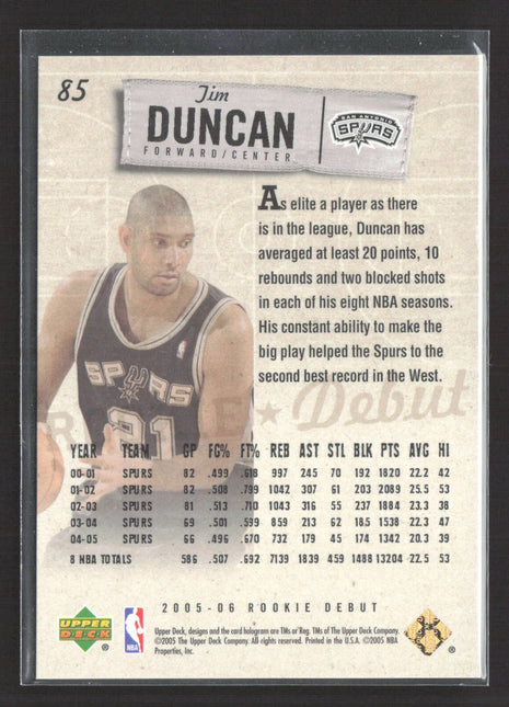2005-06 Upper Deck Rookie Debut - Tim Duncan #85 Gold /25