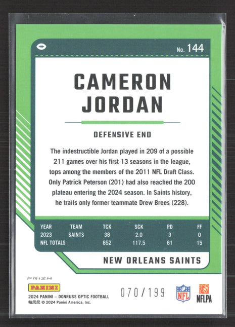 2024 Panini Donruss Optic - Cameron Jordan #144 Blue /199