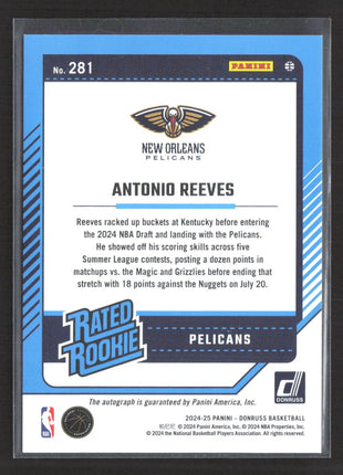 2024-25 Panini Donruss Rated Rookie Antonio Reeves #232 (RC) Gold Lazer Auto /10