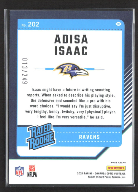 2024 Panini Optic Adisa Isaac #202 Orange Rc /249