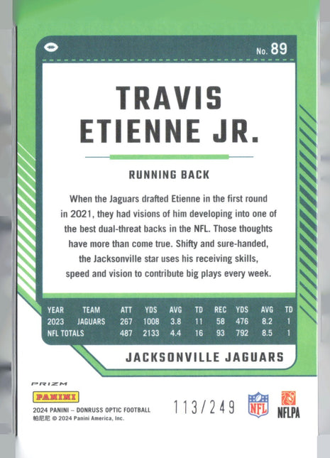 2024 Panini Donruss Optic Travis Etienne #89 Orange /249