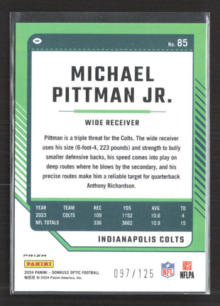 2024 Panini Donruss Optic - Michael Pittman Jr. #85 Red /125