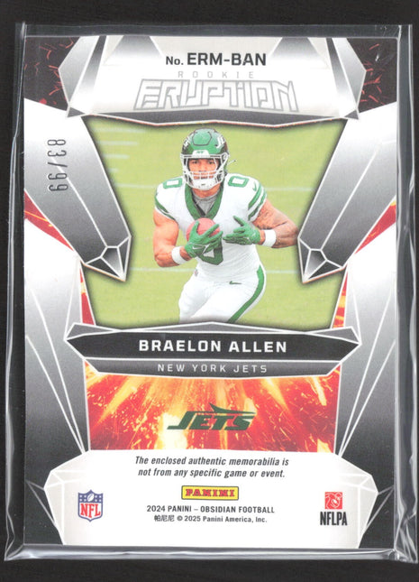 2024 Panini Obsidian Rookie Eruption Materials Braelon Allen #ERM-BAN Jersey /99