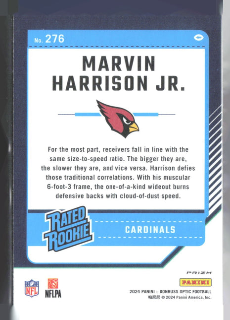 2024 Panini Donruss Rated Rookie Marvin Harrison Jr. #276 Optic Blue Hyper