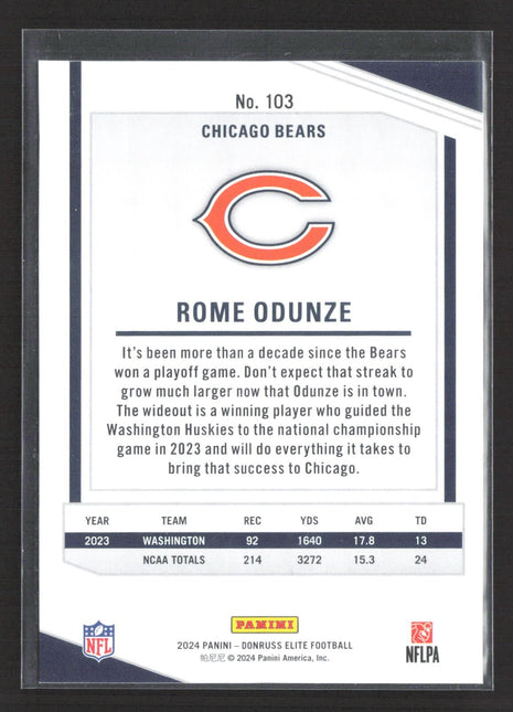 2024 Panini Donruss Elite - Rookies Rome Odunze #103 Black /25 (RC)