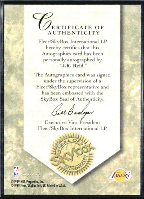 1999 Skybox Autographics JR Reid Auto
