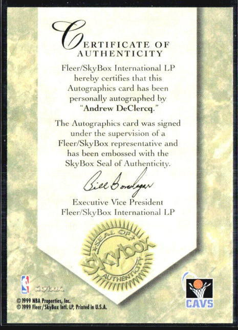 1999 Skybox Autographics Andrew Declercq Auto