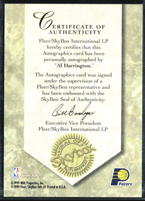 1999 Skybox Autographics Al Harrington Auto